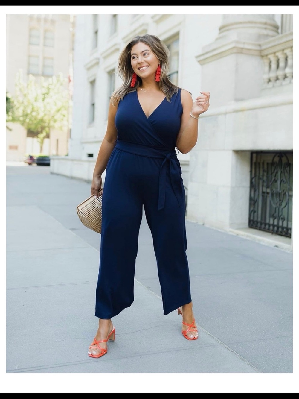 Sleeveless Navy Wrap Jumpsuit with Tie Waist by